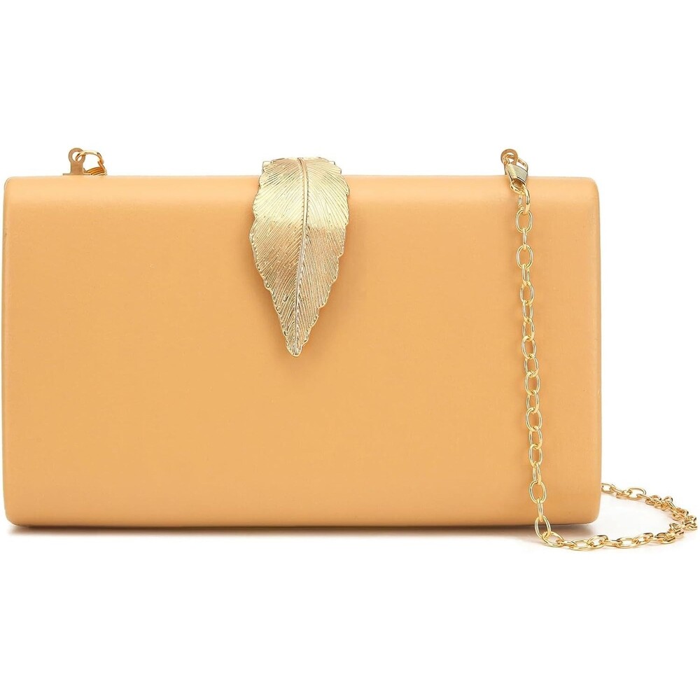 Beaguful Women's Evening Bag with Golden Leaves, Crossbody Chain